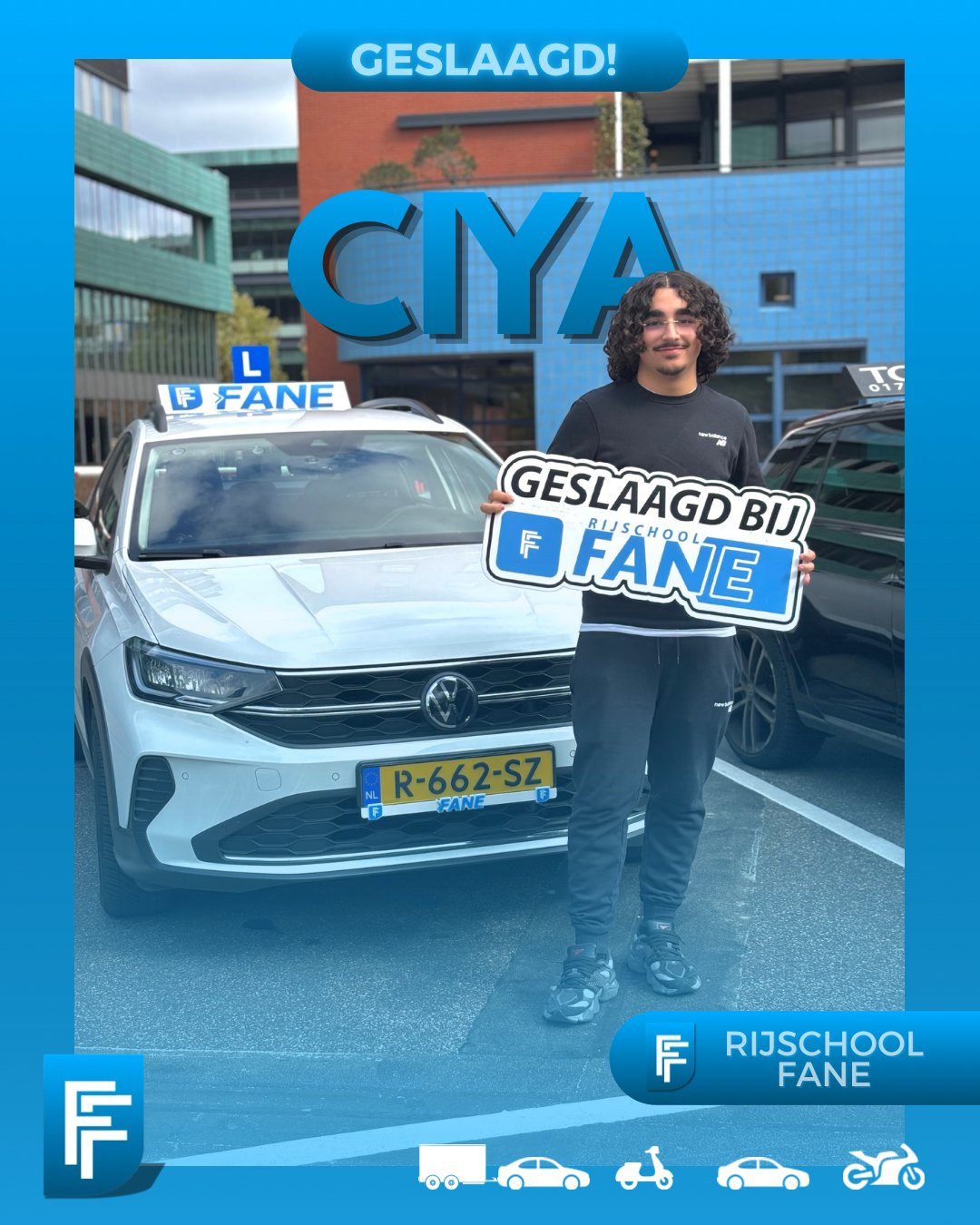 Ciya G. uit Den Haag, geslaagd voor het autorijbewijs B bij Rijschool Fane in september 2025