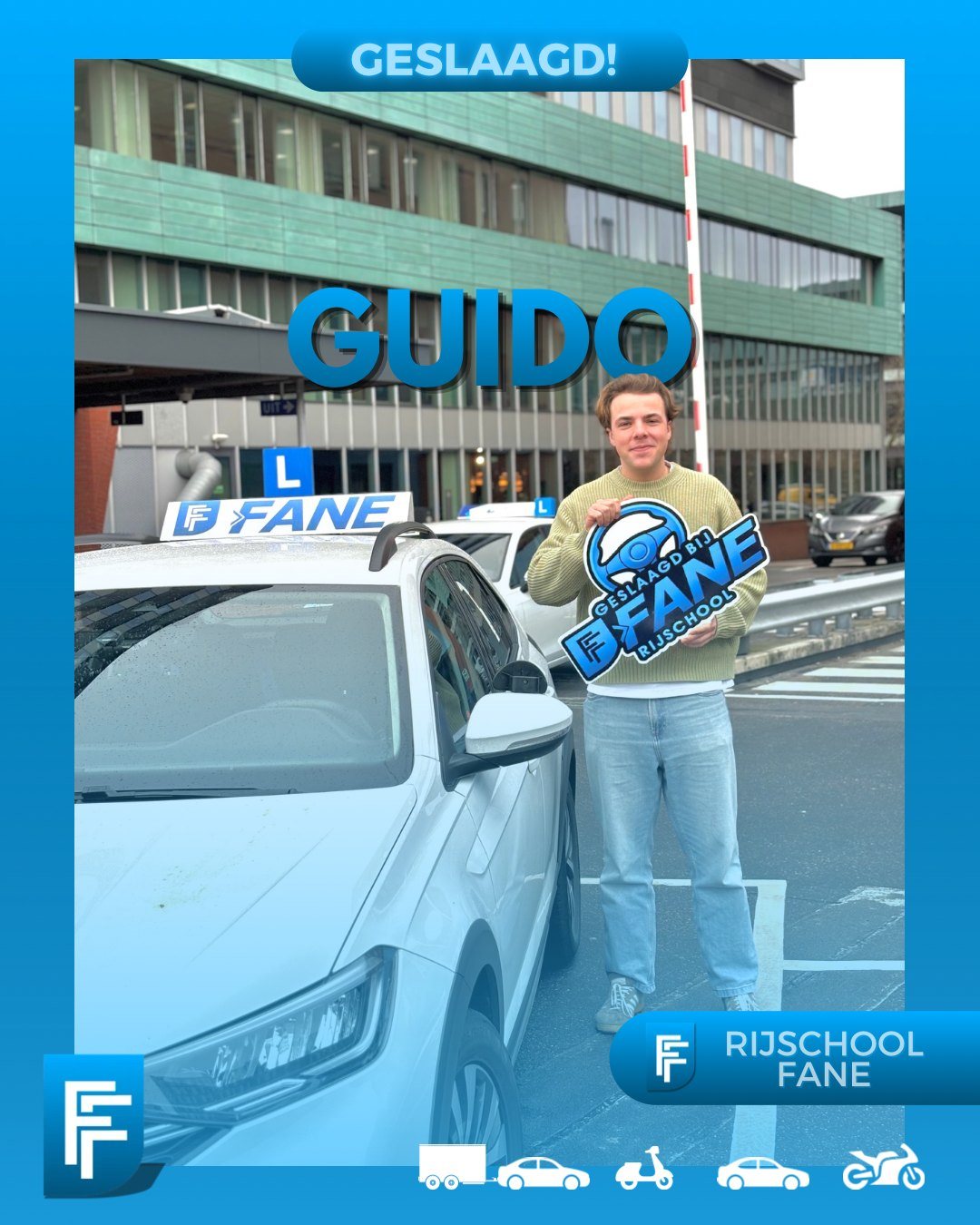 Guido B. uit Delft, geslaagd voor het autorijbewijs B bij Rijschool Fane in januari 2026