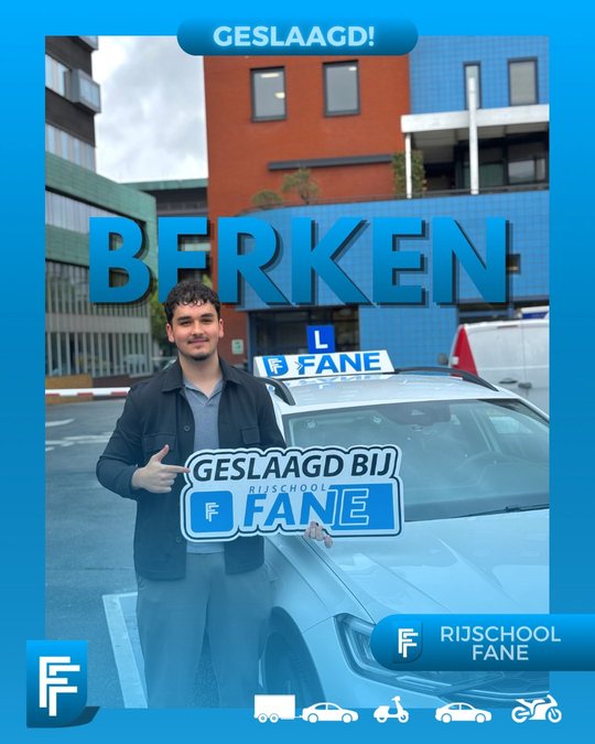 Berken G. uit Wateringen, geslaagd voor het autorijbewijs B bij Rijschool Fane in juni 2025