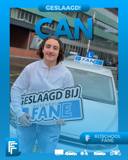 Can A. uit Den Haag, geslaagd voor het autorijbewijs B bij Rijschool Fane in maart 2024