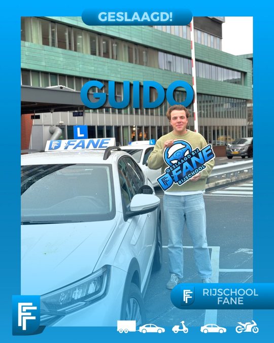 Guido B. uit Delft, geslaagd voor het autorijbewijs B bij Rijschool Fane in januari 2026