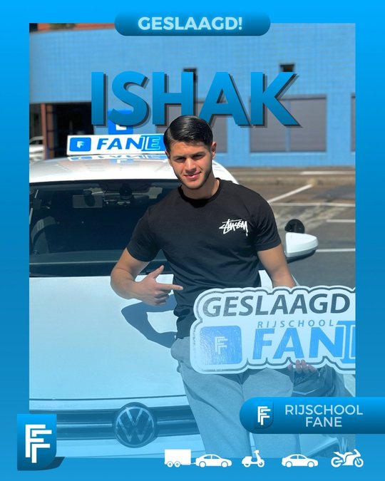 Ishak B. uit Den Haag, geslaagd voor het autorijbewijs B bij Rijschool Fane in augustus 2024