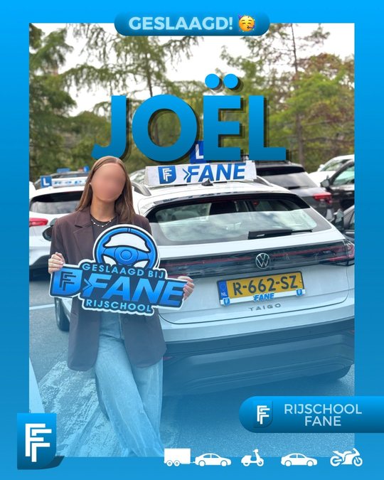 Joël Z. uit Rijswijk, geslaagd voor het autorijbewijs B bij Rijschool Fane in oktober 2026