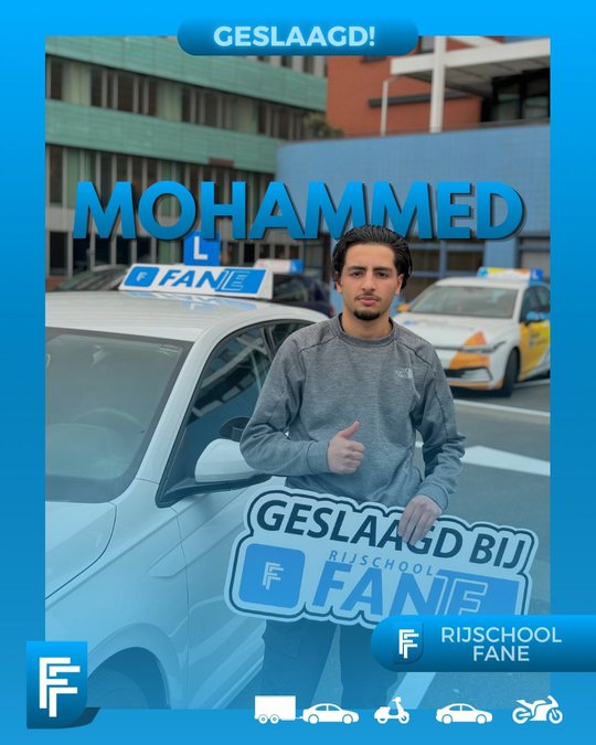 Mohammed B. uit Den Haag, geslaagd voor het autorijbewijs B bij Rijschool Fane in april 2024