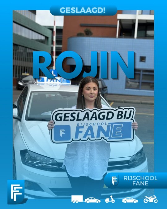 Rojin Y. uit Den Haag, geslaagd voor het autorijbewijs B bij Rijschool Fane in februari 2024