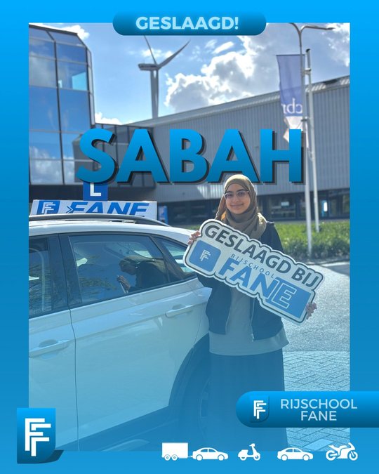 Sabah K. uit Den Haag, geslaagd voor het autorijbewijs B bij Rijschool Fane in september 2025