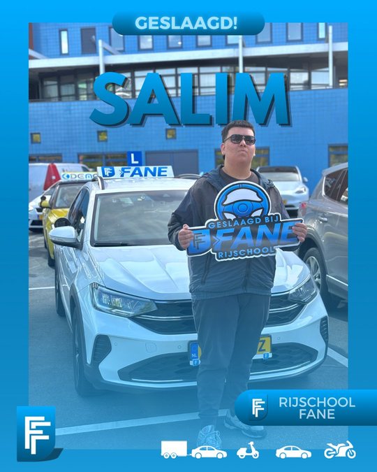 Salim O. uit Den Haag, geslaagd voor het autorijbewijs B bij Rijschool Fane in juni 2026