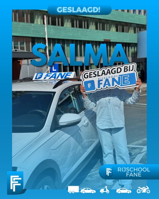 Salma M. uit Den Haag, geslaagd voor het autorijbewijs B bij Rijschool Fane in april 2025
