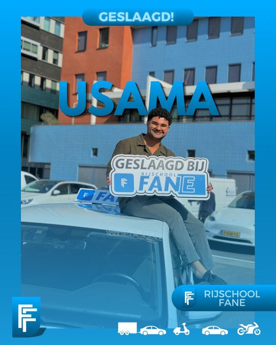 Usama Y. uit Den Haag, geslaagd voor het autorijbewijs B bij Rijschool Fane in september 2024