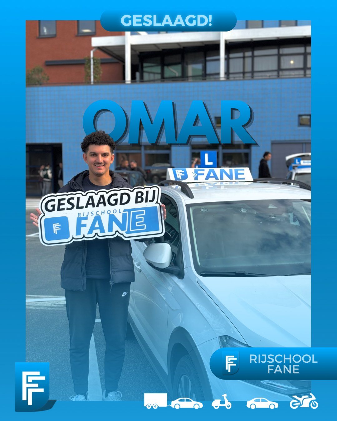 Omar K. uit Den Haag, geslaagd voor het autorijbewijs B bij Rijschool Fane in september 2025