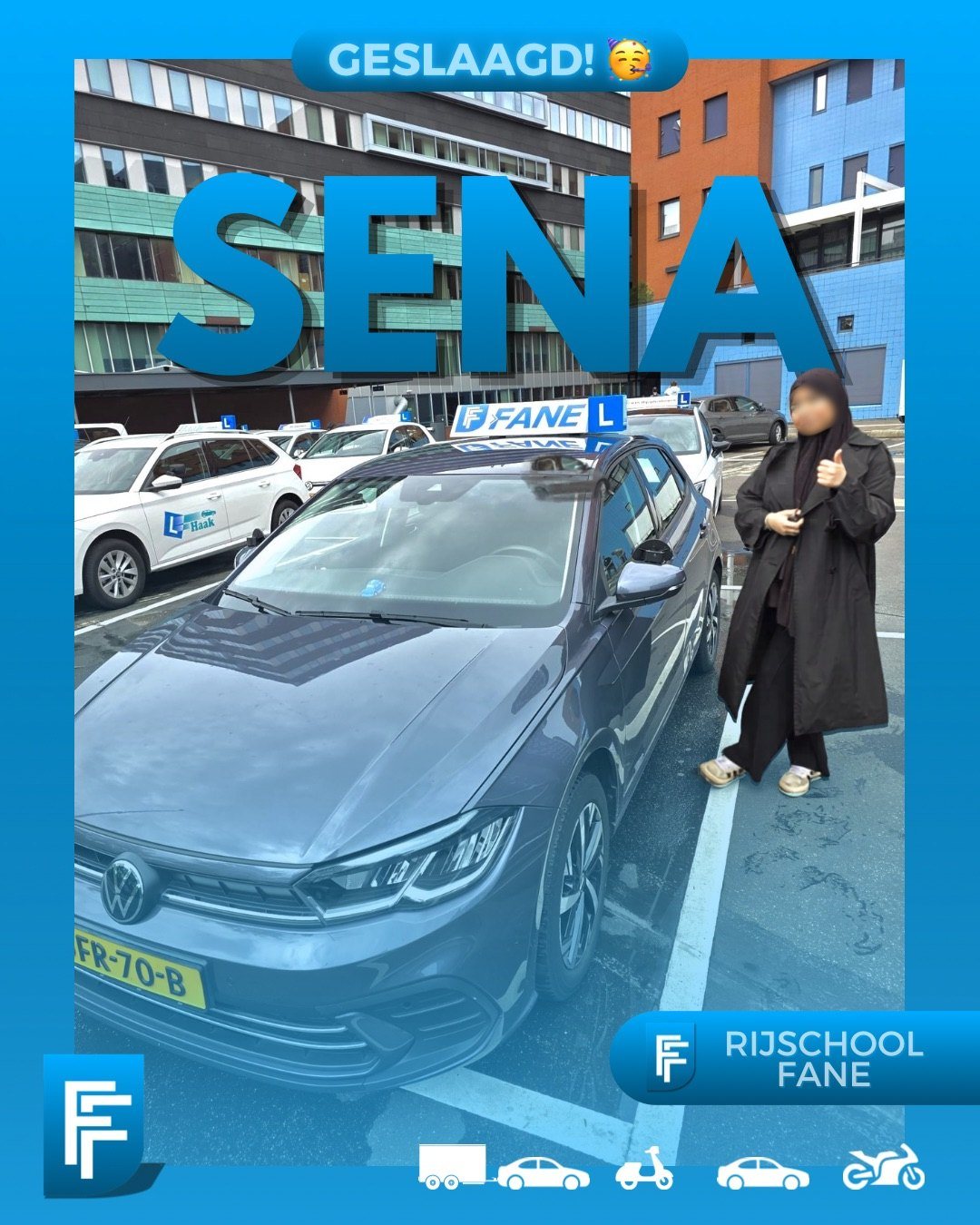 Sena K. uit Den Haag, geslaagd voor het autorijbewijs B bij Rijschool Fane in juni 2026