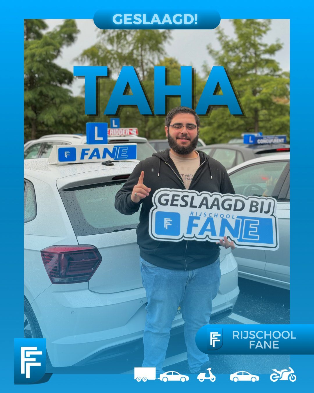 Taha Y. uit Rijswijk, geslaagd voor het autorijbewijs B bij Rijschool Fane in september 2024