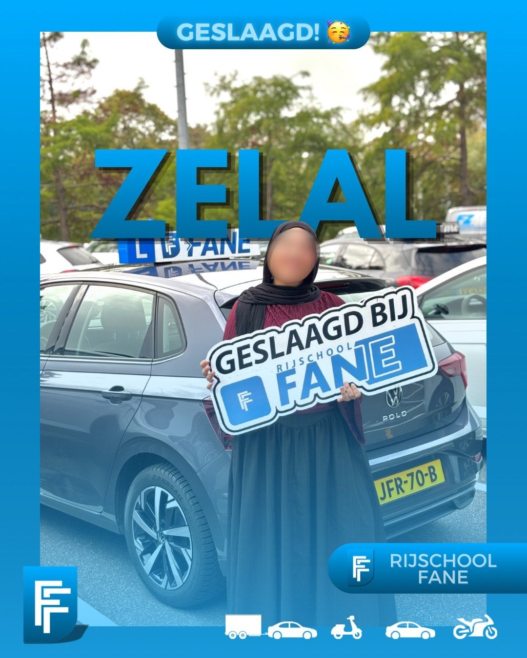 Zelal S. uit Den Haag, geslaagd voor het autorijbewijs B bij Rijschool Fane in oktober 2026